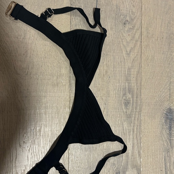 Babaton Black Ribbed Triangle Bralette with Adjustable Straps - Picture 2 of 3